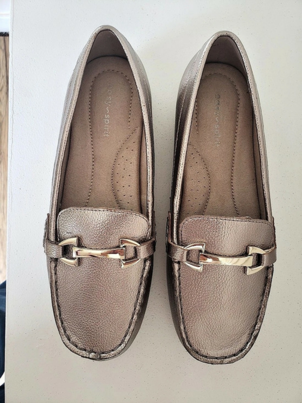 Easy Spirit Bemarlie Classic Metallic Leather Loafers Size 8.5